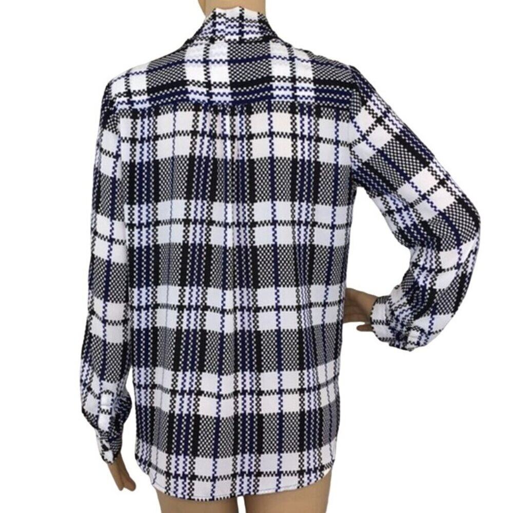 Pleione Blue Black & White Long Sleeve Blouse Women's Size Small Excellent Like - Picture 2 of 3